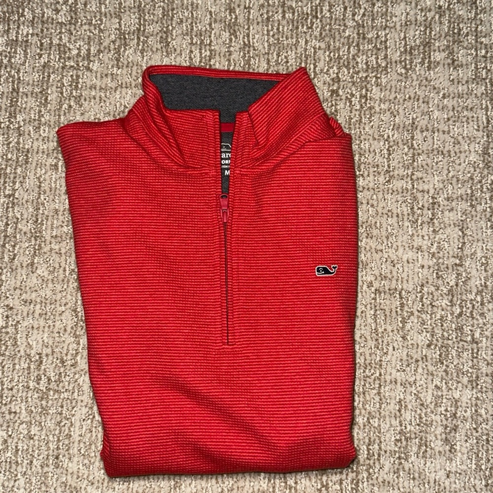 Vineyard Vines Men's Performance Quarter Zip Up Red Sweater